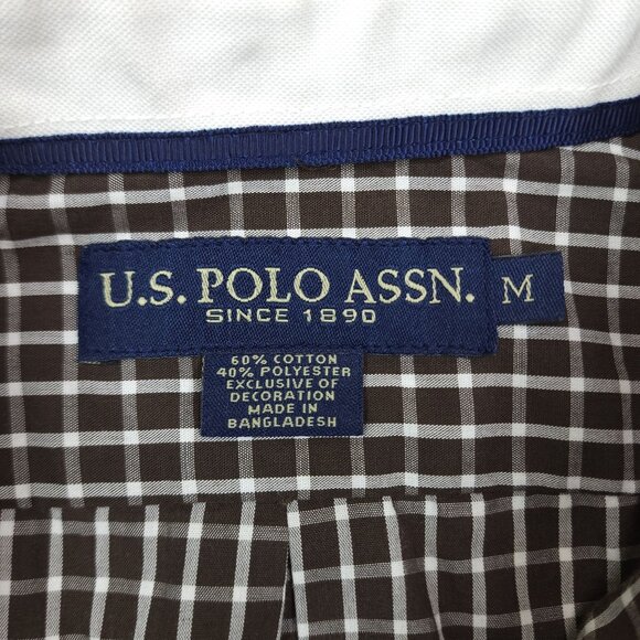 U.S. Polo Assn. Boys Brown Checkered Button-Down Shirt Size M Cotton Polyester - Picture 5 of 9